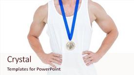  Presentation with medal - Amazing slide deck having up of athlete with olympic backdrop and a lemonade colored foreground