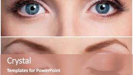  Presentation with blue eyes technology close up - Presentation theme consisting of up of beautiful woman blue background and a coral colored foreground