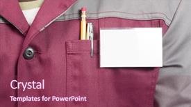  Presentation with name - Colorful PPT theme enhanced with up of blank name tag backdrop and a violet colored foreground