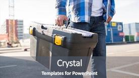  Presentation with building construction - Slide deck enhanced with up of builder carrying toolbox background and a gray colored foreground