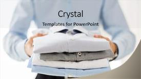  Presentation with clothing - Amazing slides having up of businessman holding folded backdrop and a light blue colored foreground