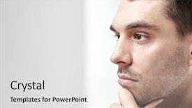  Presentation with work - Presentation theme consisting of up of businessman male face background and a  colored foreground