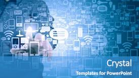  Presentation with touch screen virtual reality - Presentation theme with up of businessman pressing virtual background and a teal colored foreground