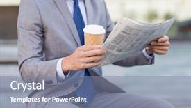  Presentation with office newspaper - PPT layouts featuring up of businessman reading newspaper background and a seafoam green colored foreground