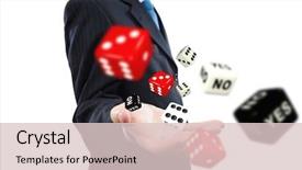  Presentation with gambling - Presentation theme with up of businessman throwing dice background and a lemonade colored foreground