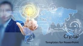  Presentation with close up of digital multimeter - PPT theme having up of businessman touching digital background and a teal colored foreground