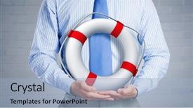  Presentation with orange life buoy splash water - Beautiful slide set featuring up of businessman with life backdrop and a light blue colored foreground