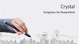  Presentation with marker - Colorful PPT theme enhanced with up of businesswoman hand drawing backdrop and a  colored foreground