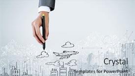  Presentation with world travel - Presentation having up of businesswoman hand drawing background and a lemonade colored foreground