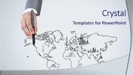  Presentation with marker - PPT theme consisting of up of businesswoman hand drawing background and a sky blue colored foreground