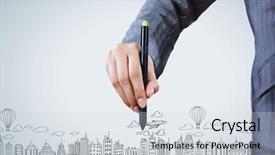  Presentation with marker - Slide set featuring up of businesswoman hand drawing background and a sky blue colored foreground