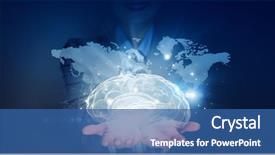  Presentation with brain - Colorful PPT theme enhanced with up of businesswoman holding brain backdrop and a ocean colored foreground