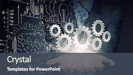  Presentation with gear - Presentation with up of businesswoman holding gear background and a ocean colored foreground