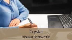  Presentation with audit business compliance concept - Presentation theme with up of businesswoman with tax background and a coral colored foreground