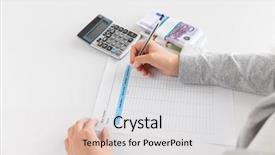  Presentation with business calculator - Beautiful theme featuring up of businesswoman with tax backdrop and a light gray colored foreground