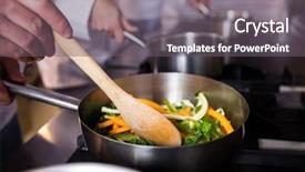  Presentation with food service - Colorful slide set enhanced with up of chef preparing food backdrop and a gray colored foreground