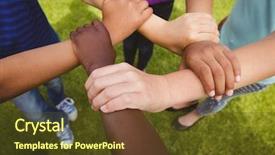  Presentation with diverse children - Beautiful PPT theme featuring up of children holding hands backdrop and a tawny brown colored foreground