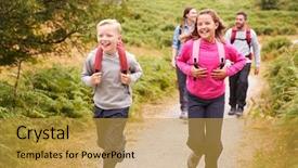  Presentation with children running - Colorful presentation theme enhanced with up of children running ahead backdrop and a gold colored foreground