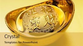 Presentation with gold - PPT theme with up of chinese gold ingot background and a gold colored foreground