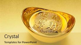  Presentation with gold - Colorful slides enhanced with up of chinese gold ingot backdrop and a yellow colored foreground