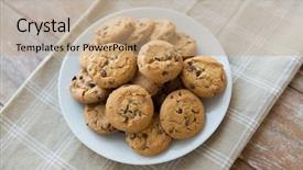  Presentation with junk food - Amazing slide deck having up of chocolate oatmeal cookies backdrop and a  colored foreground