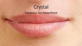  Presentation with medicine by mouth - Beautiful PPT layouts featuring up of closed female mouth backdrop and a coral colored foreground