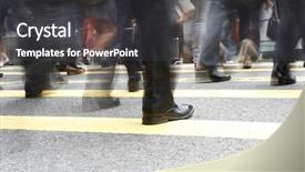  Presentation with busy street - Beautiful presentation theme featuring up of commuters feet crossing backdrop and a dark gray colored foreground
