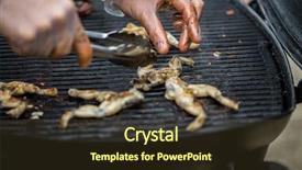  Presentation with asian food - PPT layouts featuring up of cook frying frog background and a tawny brown colored foreground