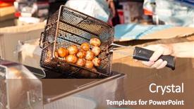  Presentation with asian food - Presentation consisting of up of cook frying meatball background and a tawny brown colored foreground