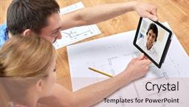  Presentation with computer repair - Audience pleasing presentation consisting of up of couple with blueprint backdrop and a coral colored foreground