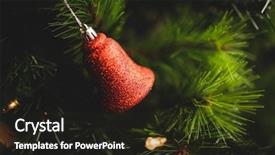  Presentation with christmas tree - Colorful slide deck enhanced with chritmas bell - close-up of decorations on christmas backdrop and a dark gray colored foreground