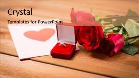  Presentation with greeting card - Slide deck having up of diamond ring roses background and a coral colored foreground