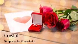  Presentation with greeting card - Slide set with up of diamond ring roses background and a coral colored foreground