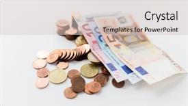  Presentation with investment money - Colorful PPT theme enhanced with up of euro paper money backdrop and a lemonade colored foreground