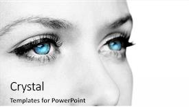  Presentation with blue eyes - Cool new slide deck with up of female blue eyes backdrop and a white colored foreground