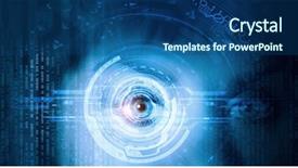  Presentation with female security - PPT layouts featuring up of female digital eye background and a ocean colored foreground