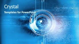  Presentation with female security - Audience pleasing theme consisting of up of female digital eye backdrop and a  colored foreground