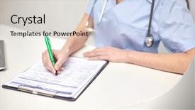  Presentation with medical concept - Colorful slide set enhanced with up of female doctor writing backdrop and a lemonade colored foreground