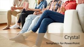  Presentation with entertainment - Colorful presentation theme enhanced with up of friends with popcorn backdrop and a coral colored foreground