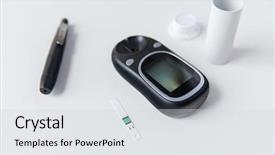  Presentation with blood test - Presentation with up of glucometer and blood background and a light gray colored foreground