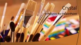  Presentation with art supplies - Presentation enhanced with up of group art supplies background and a coral colored foreground