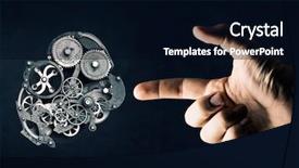  Presentation with mechanic gears - Slide deck having up of hand and gears background and a  colored foreground