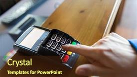  Presentation with payment - Presentation theme featuring up of hand entering pin background and a tawny brown colored foreground