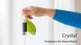  Presentation with eco friendly car concept - Colorful theme enhanced with up of hand holding car backdrop and a white colored foreground