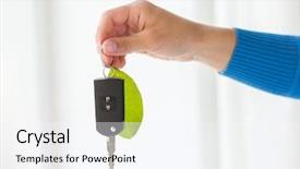  Presentation with green building ecology concept - Cool new PPT layouts with up of hand holding car backdrop and a sky blue colored foreground