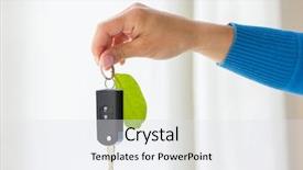  Presentation with eco green car - PPT theme enhanced with up of hand holding car background and a sky blue colored foreground