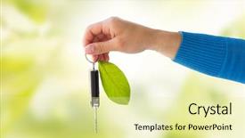  Presentation with eco friendly car concept - Slide deck featuring up of hand holding car background and a blonde colored foreground