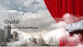  Presentation with red curtain - Amazing theme having up of hand opening red backdrop and a light gray colored foreground