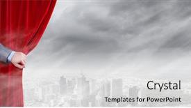  Presentation with red curtain - PPT layouts enhanced with up of hand opening red background and a light gray colored foreground
