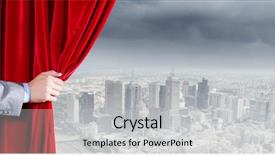  Presentation with red curtain - Colorful slide deck enhanced with up of hand opening red backdrop and a light gray colored foreground